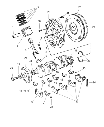 1998 Jeep Grand Cherokee Crankshaft, Piston & Torque Converter Diagram 3 - Thumbnail