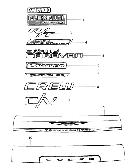 2011 Dodge Grand Caravan Nameplates - Emblem & Medallions Diagram