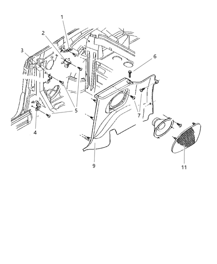1998 Chrysler Sebring Convertible Quarter Trim Panel Diagram