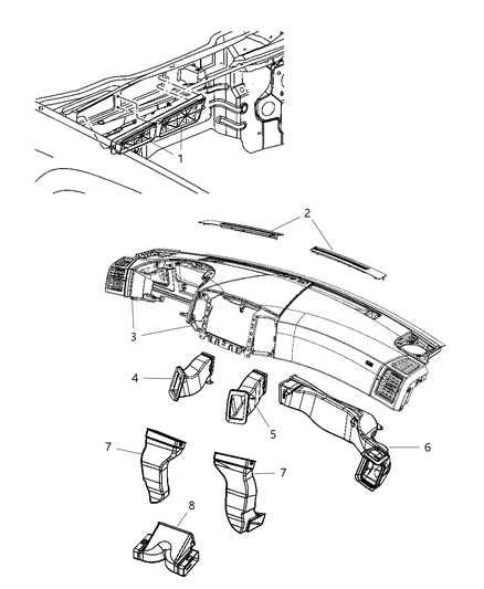 2006 Jeep Grand Cherokee Panel Instrument Upper Includes: Left Outer Duct Diagram for 5JY791DHAJ