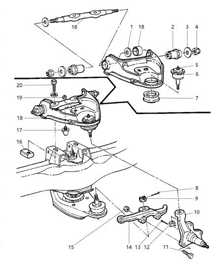2001 Dodge Ram Van Upper Control Arm Bushing, Front Diagram for 52106434AA