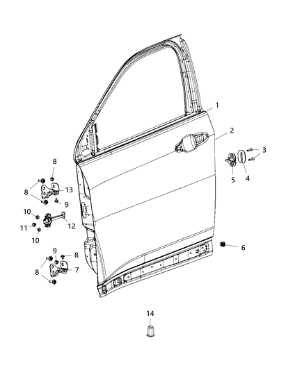 2021 Jeep Compass Front Door, Shell & Hinges Diagram