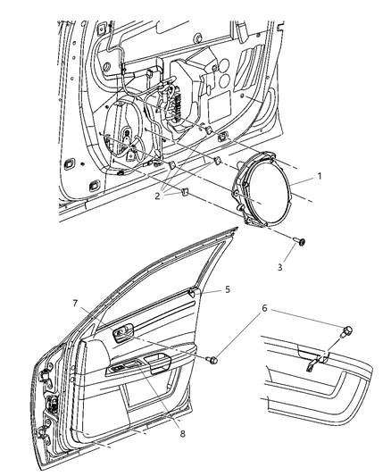 2005 Dodge Magnum Door, Front Bezels & Speakers Diagram