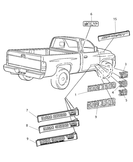 1999 Dodge Ram 3500 Regular Cab Nameplates Diagram