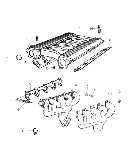 2002 Dodge Viper Manifolds - Intake & Exhaust Diagram