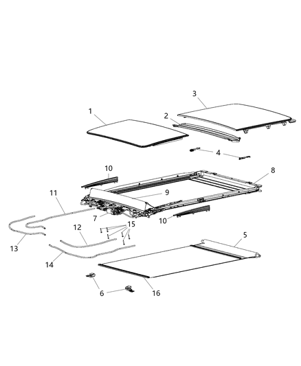 2017 Jeep Grand Cherokee Sunroof Glass & Component Parts Diagram 1 - Thumbnail