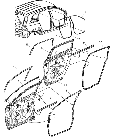 2006 Chrysler Pacifica Door Weatherstrip, Front Driver Side Diagram for 4894299AC
