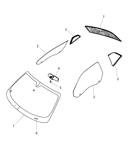 2014 Dodge Challenger Windshield, Front Diagram for 68036993AA