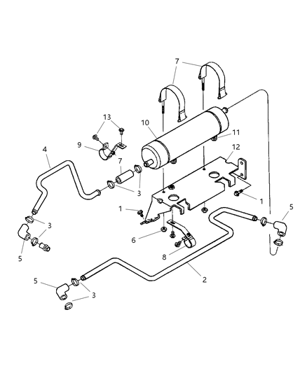 2001 Dodge Ram 3500 Quad & Club Cab Transmission Oil Cooler & Lines Diagram 1 - Thumbnail