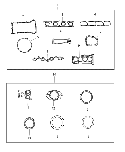 2009 Dodge Avenger Gasket Package Engine Lower, Items 11-16 Diagram for 5189957AA
