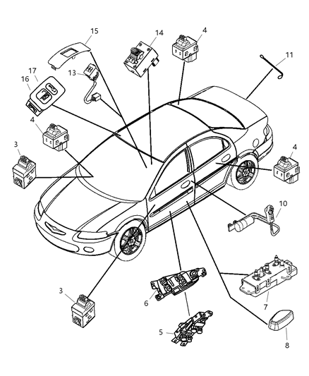 2004 Dodge Stratus Sedan Switches - Body Diagram