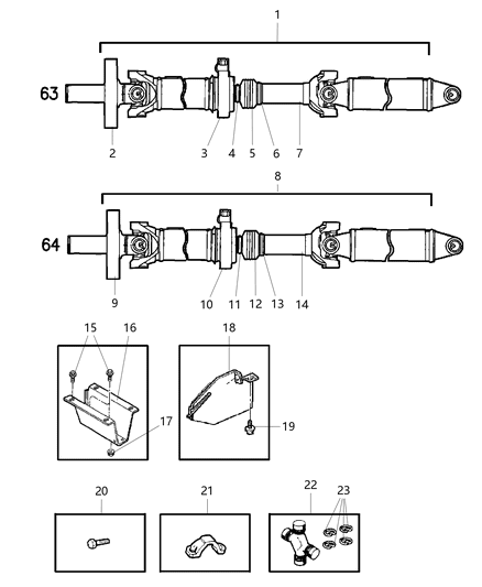 2002 Dodge Ram 3500 Regular Cab Propeller Shaft - Rear Diagram 4 - Thumbnail