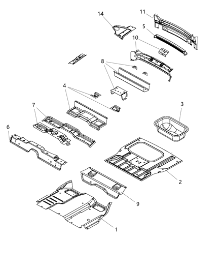 2014 Dodge Journey Center & Rear Floor Pan Diagram