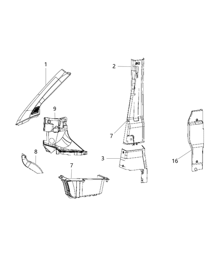 2017 Ram ProMaster 1500 Molding B Pillar Upper Diagram for 1YA74LA6AC