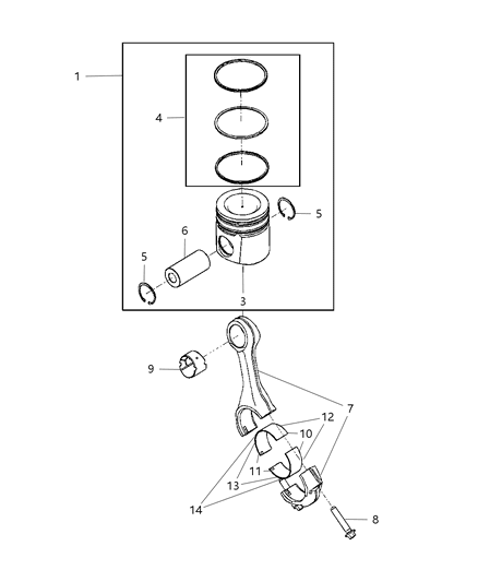 2010 Dodge Ram 3500 Pickup Pistons, Piston Rings, Connecting Rods & Connecting Rod Bearing Diagram