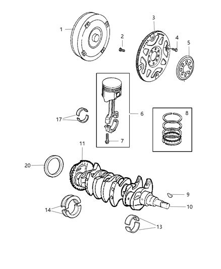 2003 Chrysler Sebring Sedan & Convertible Crankshaft , Piston , Drive Plate , Torque Converter & Related Parts Diagram 2 - Thumbnail