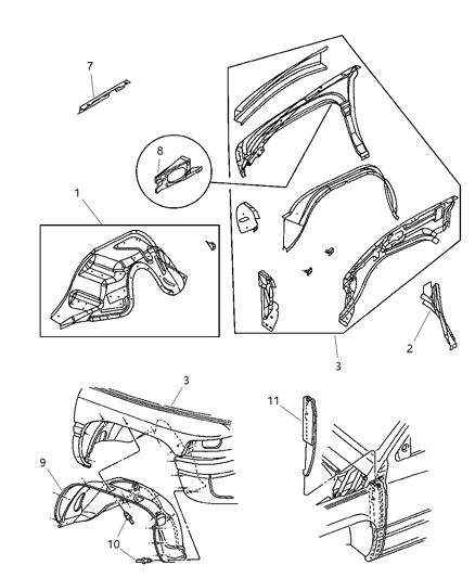 2002 Dodge Ram 2500 Wheelhouse, Front Inner Diagram for 55275310AH