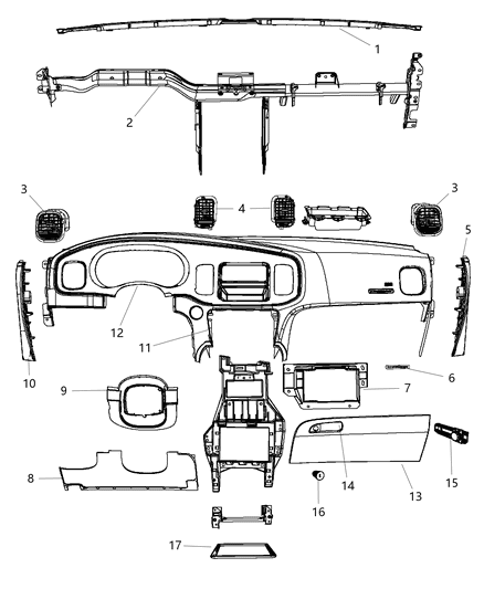 2011 Dodge Charger Glove Box Instrument Panel Diagram for 1QF13DX9AE