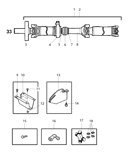 2002 Dodge Ram 2500 Center Bearing Diagram for 5014586AA