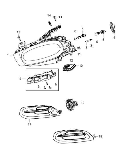 2013 Dodge Dart Fog Lamp, Front Diagram for 5182021AB