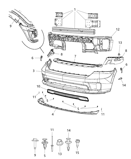 2019 Ram 1500 Classic Fascia, Front Diagram 1 - Thumbnail