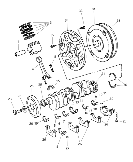 1999 Dodge Ram Wagon Crankshaft , Piston & Torque Converter Diagram 3 - Thumbnail