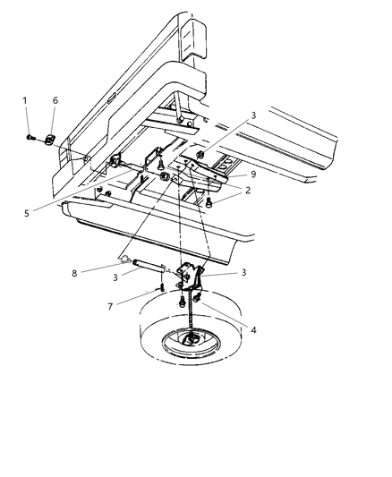 1999 Dodge Dakota Spare Wheel, Underbody Mounting Diagram