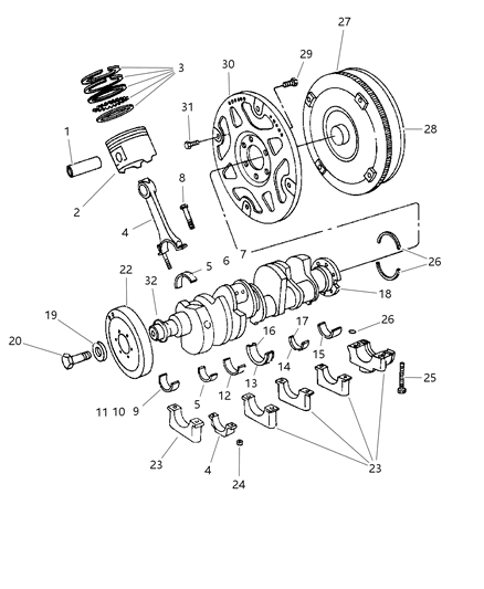 1999 Dodge Durango Crankshaft , Piston & Torque Converter Diagram 3 - Thumbnail