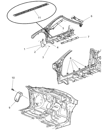 2005 Chrysler Sebring Support Footrest Diagram for 4628219AB