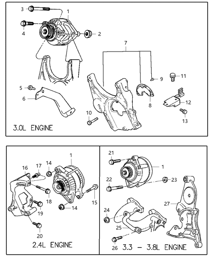 2000 Dodge Grand Caravan Alternator Bracket Diagram for MD161923