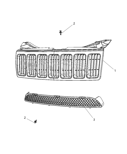 2008 Jeep Grand Cherokee Grille Radiator Includes: Sight Shield Diagram for 1FW131BMAB