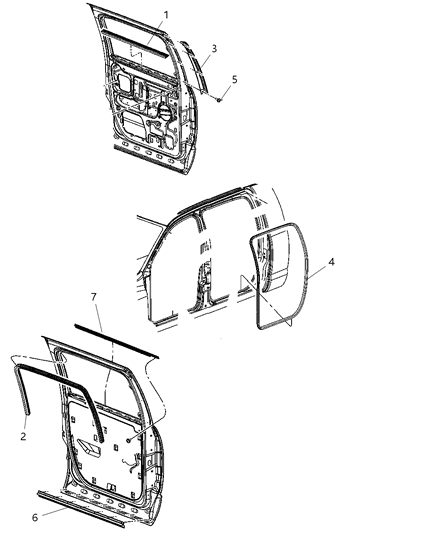 2009 Dodge Ram 3500 Pickup Weatherstrips - Rear Door Diagram 1 - Thumbnail