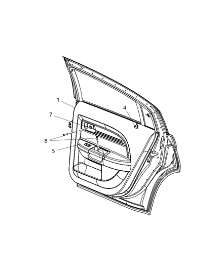 2007 Chrysler Sebring Door Trim Panel, Rear Inner Driver Side Diagram for 1GH771J1AA