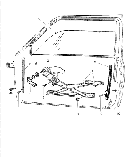 2002 Dodge Ram 3500 Regular Cab Door, Front Glass & Regulators Diagram