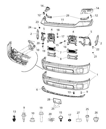 2017 Ram 1500 Bumper, Front Diagram for 68160855AC