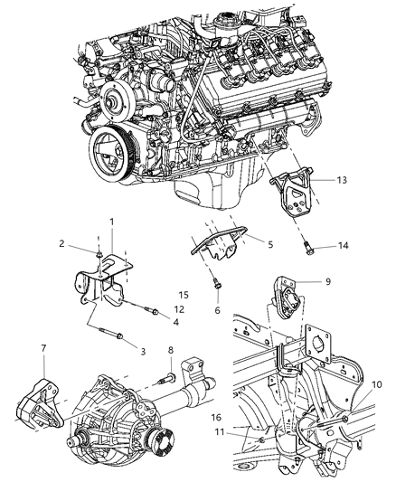 2004 Dodge Durango Bracket Engine Mount Diagram for 52005006AA