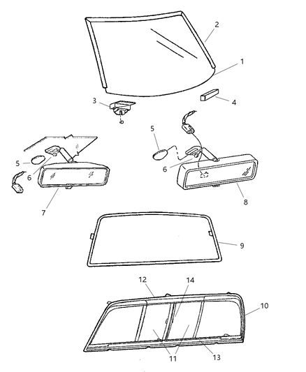 2002 Dodge Ram 2500 Regular Cab Glass, Windshield, Backlite, Mirror Diagram