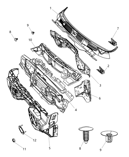 2012 Ram 1500 Cowl, Dash Panel & Related Parts Diagram