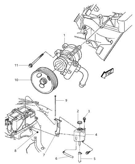 2000 Dodge Dakota Pump - Mounting & Pulley Diagram 1 - Thumbnail