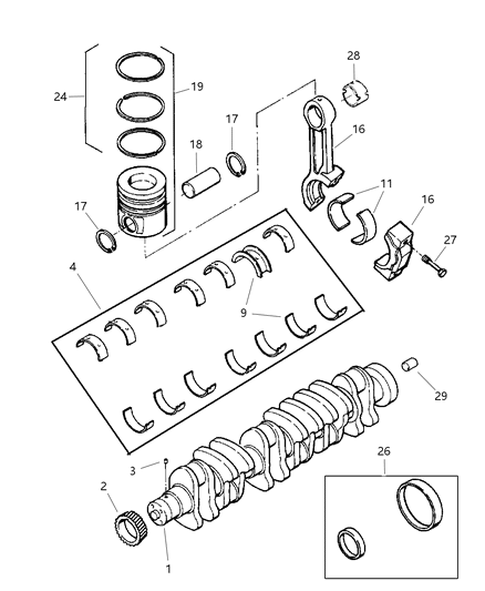 1998 Dodge Ram 2500 Regular Cab Crankshaft , Piston & Torque Converter Diagram 2 - Thumbnail