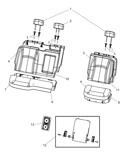 2012 Ram 1500 Crew Cab Rear Seat - 60/40 Diagram 1 - Thumbnail