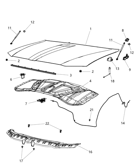 2019 Chrysler 300 Mucket Fender To Cowl Diagram for 68040240AB
