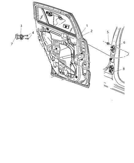 2012 Dodge Caliber Rear Door - Shell & Hinges Diagram