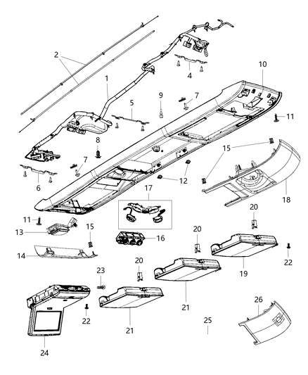 2017 Dodge Grand Caravan Clip Console Diagram for 68029535AA
