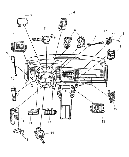 2002 Dodge Ram 2500 Quad & Club Cab Switches - Instrument Panel Diagram