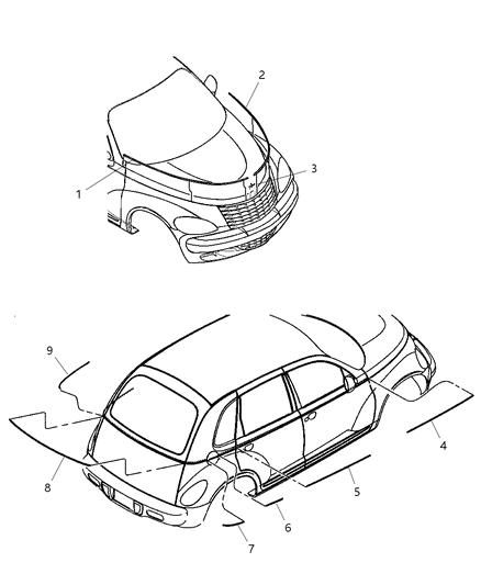 2004 Chrysler PT Cruiser Upper Molding, Front Driver Side Diagram for 5303625AB