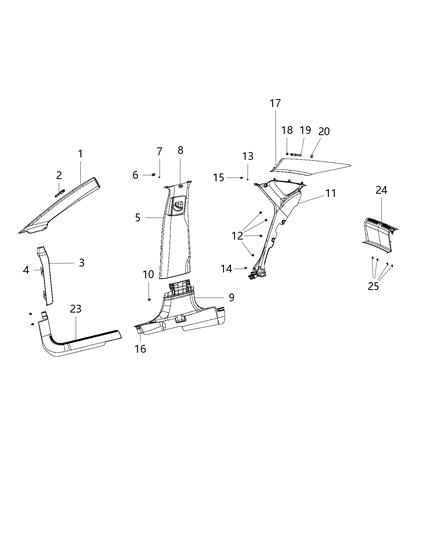 2017 Chrysler 200 Trim Panel Retainer, Lower Diagram for 68145437AA