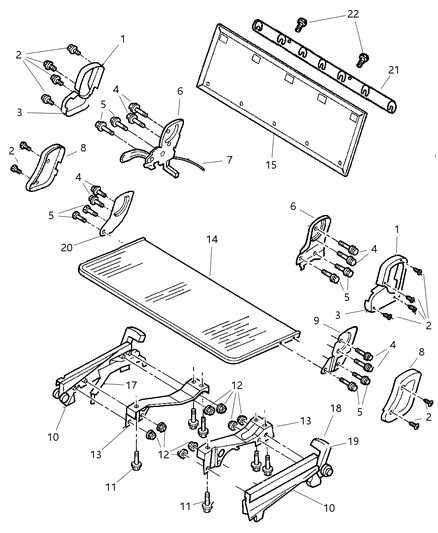 2001 Dodge Caravan Rear Seat - 3 Passenger Attaching Parts, Straight Bench Diagram