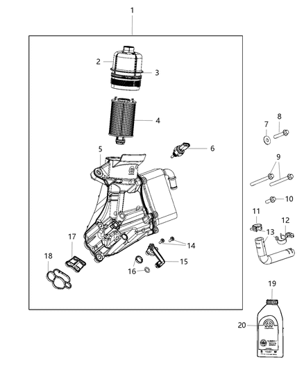 Oil Cooler Diagram for 68511102AA