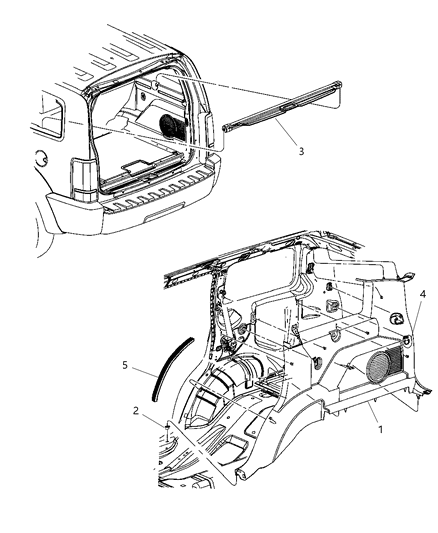 2009 Dodge Nitro Panel Quarter Trim Diagram for 5KH92XDVAE